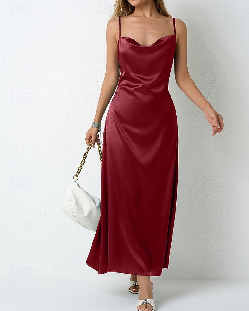 Dames Halflange jurk Satijnen Jurk Feestjurk Cocktail jurk Slipdress Modieus Modern Buiten Avond Feest Feest Normale pasvorm Effen Mouwloos hihnat Lichtgroen Wijn Donkergroen Paars Lente Herfst 2026 - $25.99 –P12