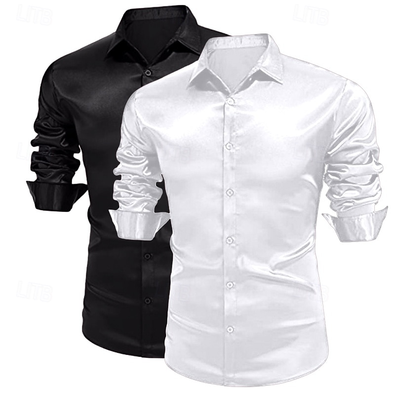 Homme Chemise Comme de la soie Chemise en satin Chemise habillée Chemise Décontractée Chemise Boutonnée Uni Formel Mariage Blanc + Vert Vert + rouge Noir + blanc Blanc + Bleu manche longue Revers de 2025 ? $29.99 –P7