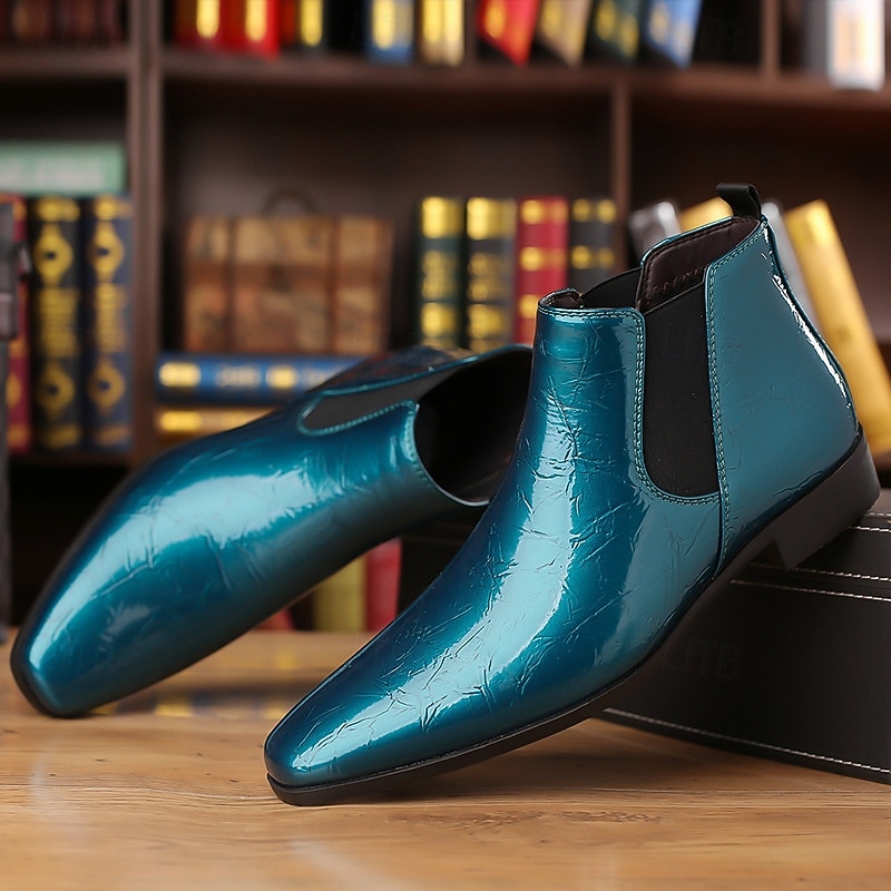 Botas Chelsea masculinas com relevo dourado – botas de cano curto de couro sintético com acabamento brilhante, sapatos formais elegantes para casamentos, festas e apresentações no palco de 2025 por $42.99 –P6