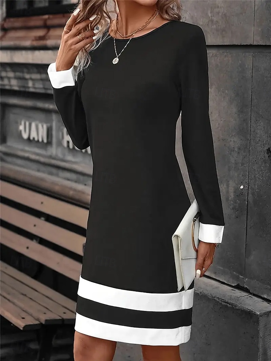 Damen Minikleid T-Shirt-Kleid Shiftkleid Sommerkleid Urlaub Lässig Party Täglich Normale Passform Grafik Farbblock Langarm Rundhalsausschnitt Schwarz Marineblau Frühling Herbst Winter 2025 - $25.99 –P3
