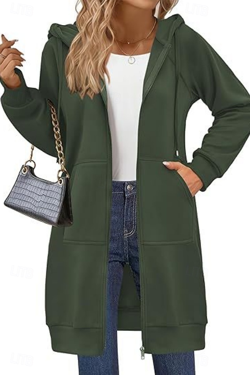 Naisten Huppari takki Mukava Hengittävä Vetoketju Tasku Vapaa-aika Tavallinen Loma Katu Kausaliteetti Arki-asut Vetoketju Pitkä Hupullinen Normaali Pitkähihainen Päällysvaatteet Laivasto Musta 2026 - $41.99 –P2