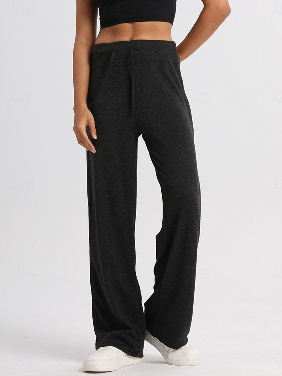 Жен. Штаны Широкие Чино Мода Классический На каждый день Полная длина Завышенная Полотняное плетение Карман Эластичный пояс удобный Мягкий Удобный Эластичная на открытом воздухе Йога Для улицы 2025 - $39.99 –P3