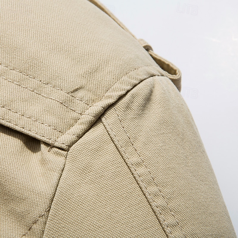 Herr Fleece-jacka Peacoat Trenchcoat Semester Dagligen Höst Vinter 100 % bomull Håller värmen Ytterkläder Kläder Mode Klassisk Slät Ficka Kavajslag Enkelknäppt 2025 - $48.99 –P6