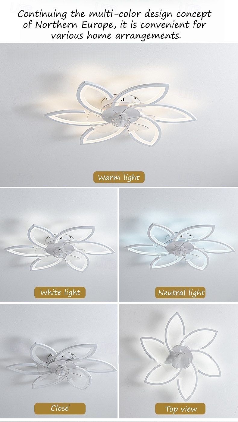 takfläkt med fjärrkontroll för belysning, svart modern blommig takfläkt med belysning, lågprofils infälld takfläkt för kök sovrum vardagsrum 2026 - $272.99 –P1