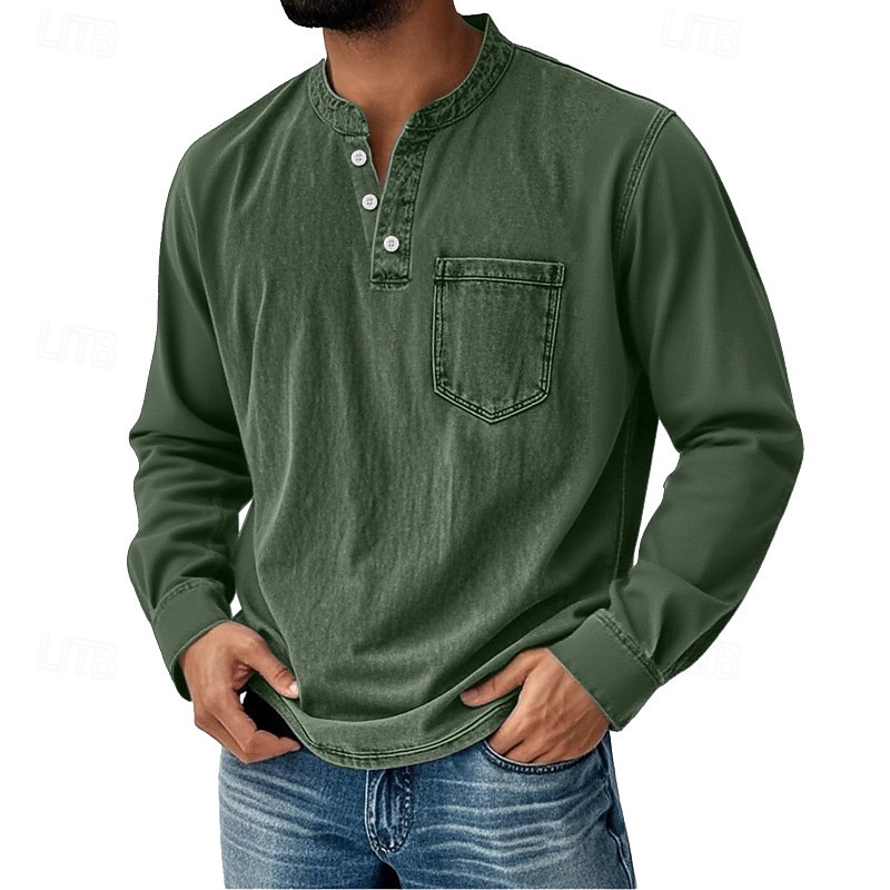 Pánské Retro Tričko Henley Tričko Tričko Dlouhý rukáv Retro Na běžné nošení Ležérní Jaro Podzim Celý rok Černá Růžová Fialová Vodní modrá Trávová zelená Henley Tričko Henley 2025 - $26.99 –P4