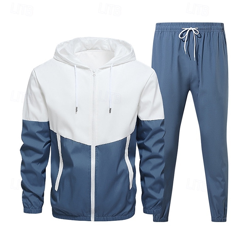 Муж. Спортивный костюм из двух частей Толстовка с капюшоном для отдыха Комплекты спортивных костюмов с карманом Контрастных цветов Наборы одежды Весна Черный Военно-зеленный 2025 - $34.99 –P4