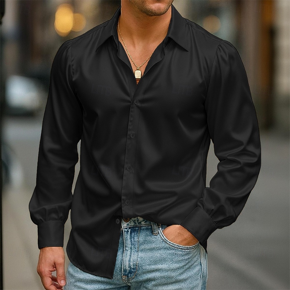 Per uomo Camicia Camicia in raso Camicia elegante Camicia casual Camicia con Bottoni Camicia da Ballo Semplice Formale Matrimonio Nero Bianco Blu reale Verde Manica Lunga Bavero Tutte le stagioni del 2025 a $23.99 –P5