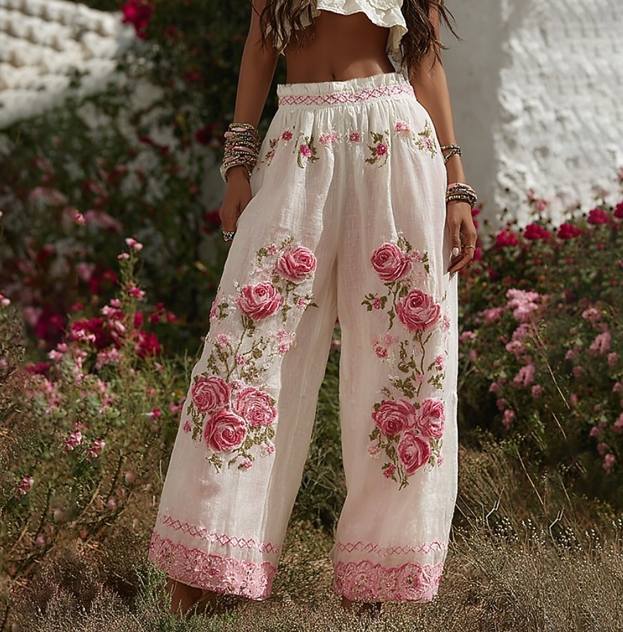 Γυναικείο Λινά Boho Φαρδιά Πόδια Chinos Παντελόνια Χαλαρά Διακοπές Vintage Μόδα Μήκος Φυλου Υψηλή Μέση Λουλουδένιο Γραφικό Σχέδιο Ψηφιδωτό Μαλακή Αναπνέουσα Μη Ελαστική Διακοπές Δρόμος Ανοιχτό Ροζ 2026 - $44.99 –P5
