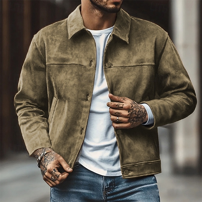 Homme Veste Légère Blazer en faux suède Veste Décontractée Vacances Quotidien Résistant à l'usure Avec Poches Printemps Automne Uni Mode Classique Revers Régulier Chameau Bleu Roi Marron Veste de 2025 ? $40.99 –P2