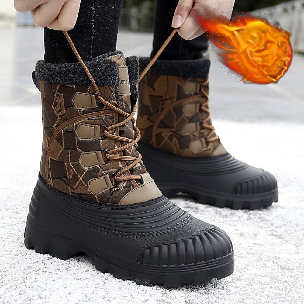 2026年 ファーライニング付きメンズ冬用スノーブーツ、防水断熱暖かいレースアップアウトドアシューズ、寒い天候用  コレクション – $89.99 –P4