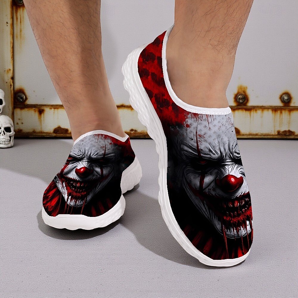Baskets à enfiler pour hommes avec imprimé visage de clown effrayant, chaussures décontractées de style horreur pour costume d'Halloween et marche de 2025 ? $29.99 –P3