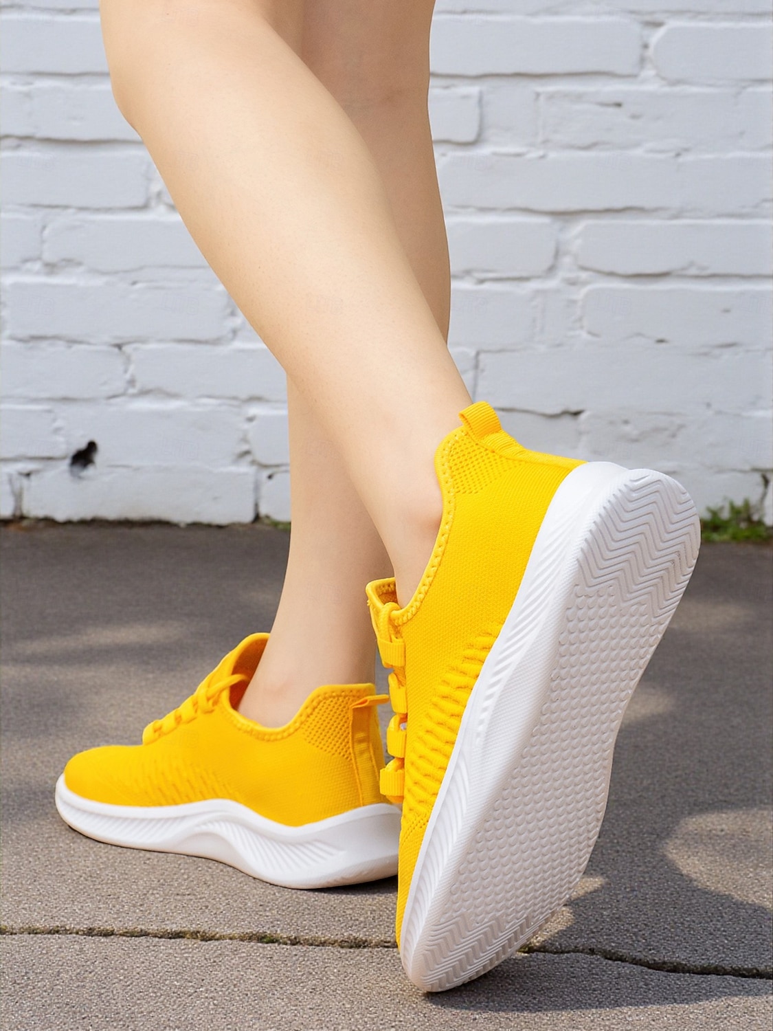 Dámské široké žluté tenisky z flyknit pleteniny, lehká ležérní obuv na chůzi pro sport a streetwear 2025 - $42.99 –P5