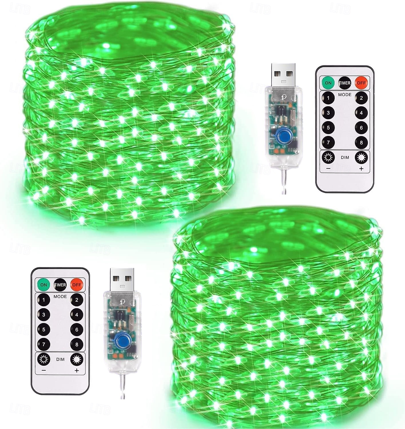 2 db 20 m/66 láb 200 led gyöngy karácsony halloween esküvői party fesztivál tündér fényfüzér beltéri és kültéri udvari kerti dekoráció fényfüzér usb tápegység 8 funkciós távirányító 2025 - $20.99 –P7