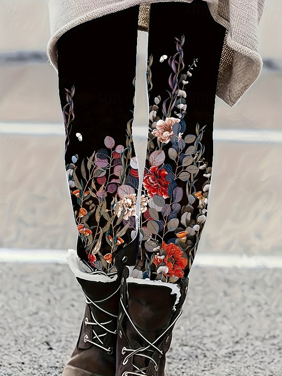 Mulheres Leggings Vintage Moda Roupa de rua Comprimento total Cintura Alta Floral Gráfico Estampado Térmico / Quente Macio Respirável Com Stretch Férias Rua Preto Amarelo Laranja Verde Primavera de 2026 por $21.99 –P6