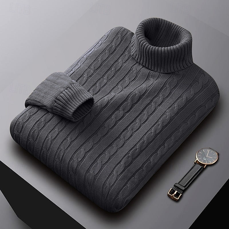 Hombre Pulóveres Suéter de punto Estriado Cable Tejer Tops regulares De Punto Ajustado Plano Cuello Alto Prendas de punto Moderno Casual Ropa Cotidiana Ropa Otoño Invierno Negro Blanco L XL 2XL 2026 - $34.99 –P13