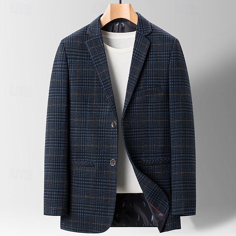 Heren Blazerjack Dagelijks Klassiek Herfst winter Polyester Ruitjes Enkele knoopsluiting twee knopen Blazer khaki Donker Grijs Donkerblauw 2025 - $53.99 –P4