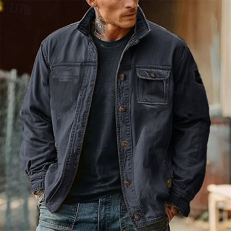 Муж. Легкая куртка Куртка-карго Повседневная куртка Отпуск Повседневные Пригодно для носки Карман Весна Осень Полотняное плетение Мода Классика Лацкан Обычная Темно синий Цвет хаки Военно-зеленный 2025 - $44.99 –P10