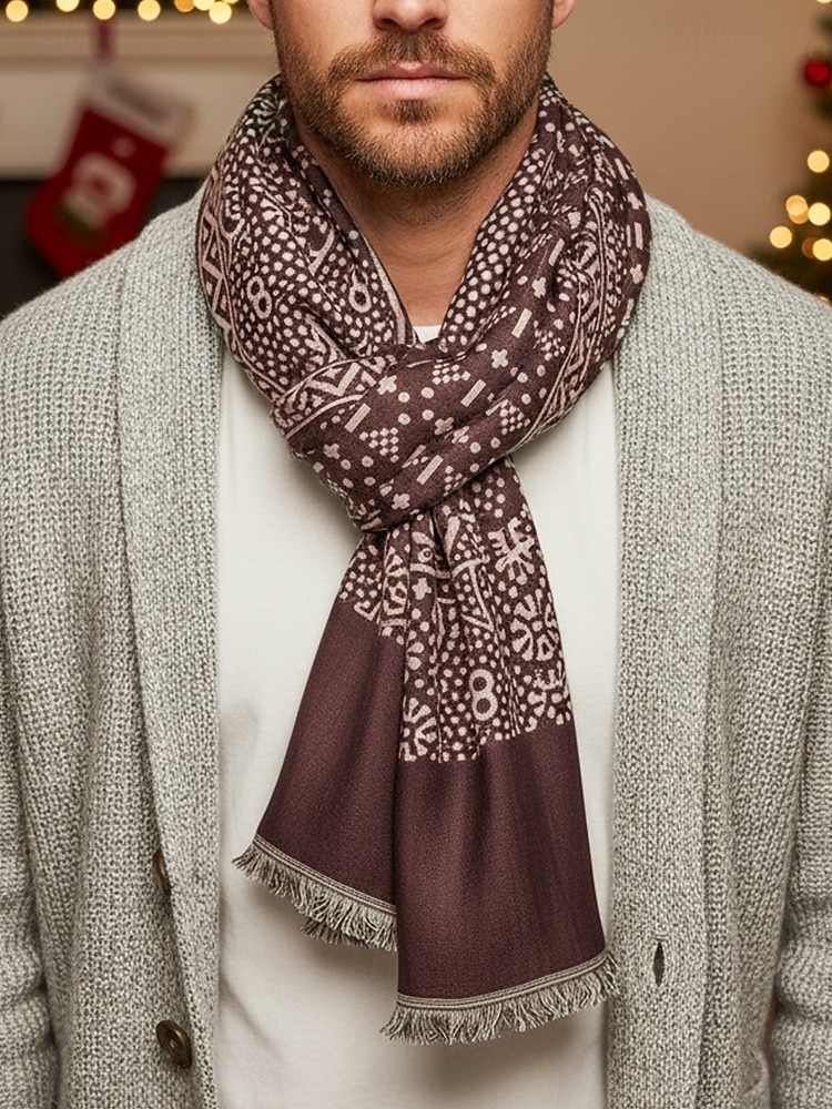 Herreskjerf i bomull med etnisk paisleymønster, mykt og lett sjal, julegave til ham, fritids- og høytidsklær 2026 - $18.99 –P1