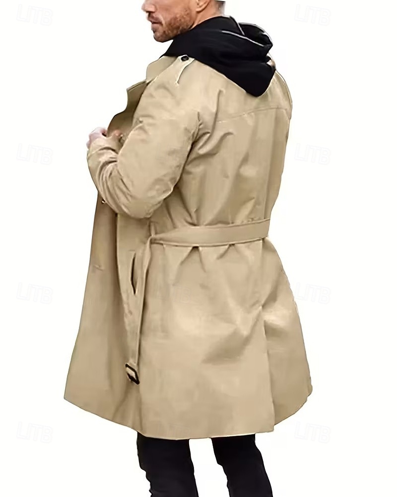 Herren Mantel Trenchcoat Langer Trenchcoat Urlaub Täglich Frühling Herbst Polyester Winddicht Oberbekleidung Bekleidung Mode Klassisch Einfach Tasche Revers Doppelreihig 2025 - $44.99 –P3