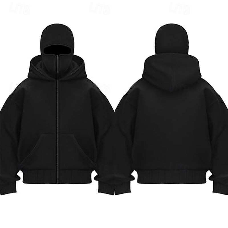 herrluvtröja med balaklava, hel dragkedja, skidmask, luva, svart vit röd, mörkgrå, luva, enfärgad, ficka, sport, utomhus, daglig, helgdag, polyester, gatukläder, grundläggande, avslappnad, höst, vinterkläder, kläder, luvtröjor 2026 - $31.99 –P6
