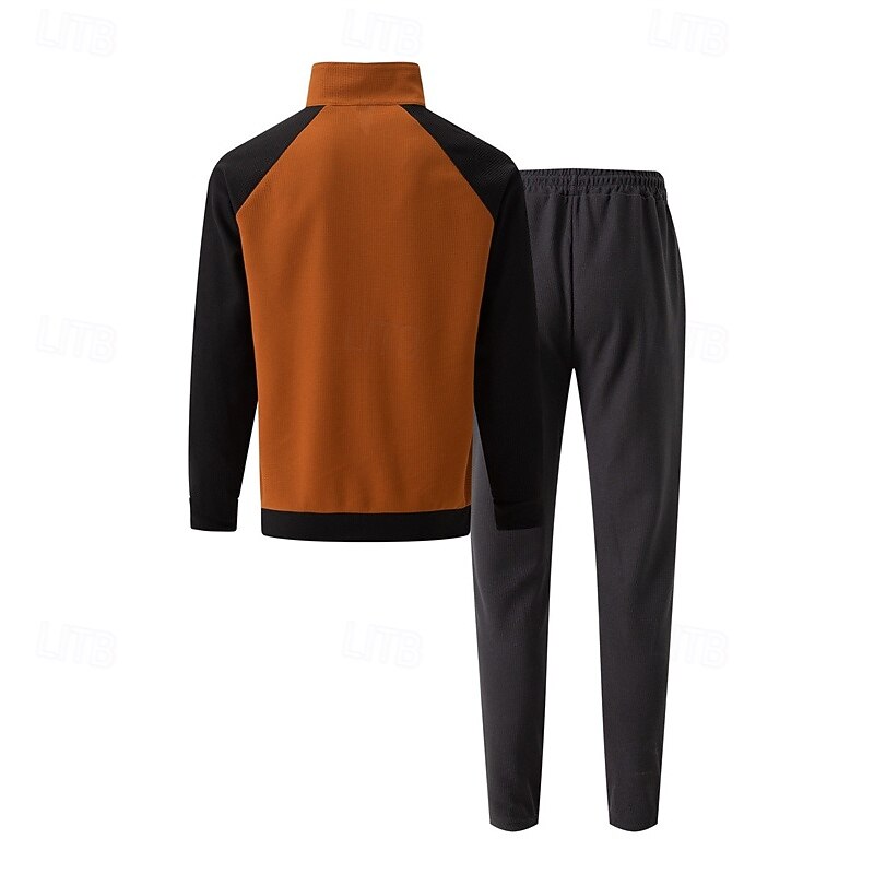 Men's Sweatshirt Tracksuit Outfit Set Stand Collar Outdoor Daily Sports Drawstring Zip Up Pocket Color Block White Brown Khaki Polyester Activewear Fashion Streetwear Spring 2025 - $36.99 –P3