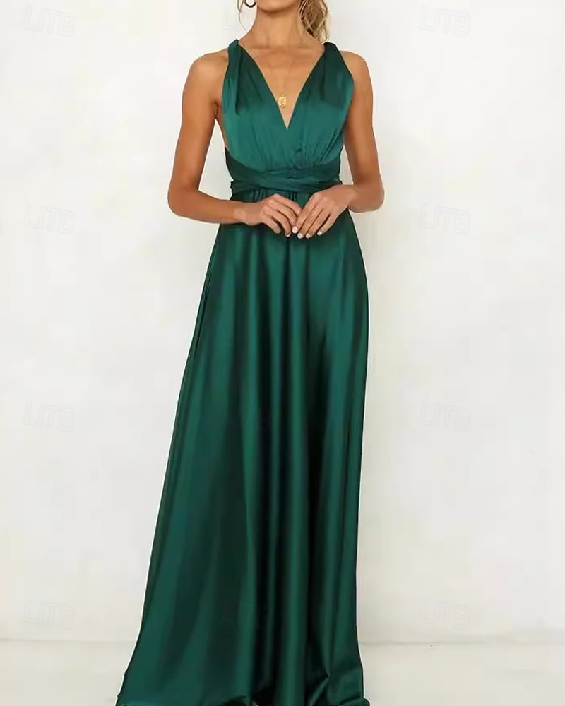 Damen Langes Kleid Maxikleid Partykleid Cocktailkleid Satinkleid Unterkleid Mode Modern Party Abendgesellschaft Normale Passform Einfach Langarm V Ausschnitt Rosa Wein Marineblau Dunkelgrün Frühling 2025 - $25.19 –P4