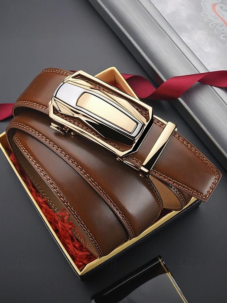 Herrebelte i ekte skinn med bilspenne – luksuriøst automatisk skrallebelte til dress for forretnings-, fritids- og formell bruk 2025 - $18.99 –P5