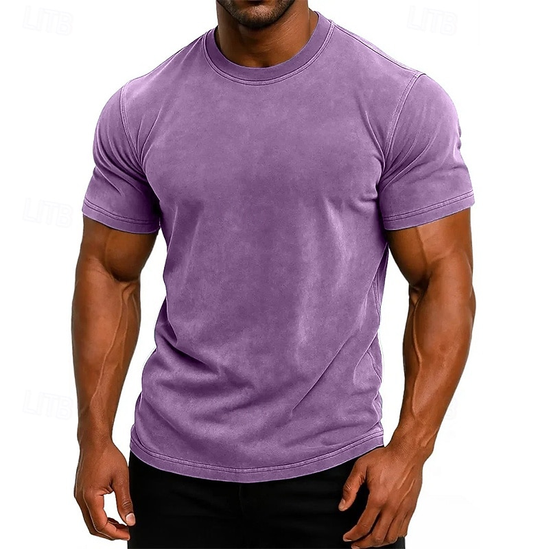 SoftFade™ Maglietta da Uomo T-Shirt Tee Top Manica Corta Maniche Corte Collo Alto Estate Colore Solido Vintage Garment Dyed Lavato Casual Vacanze Street Blu Viola Top Tee per Uomini del 2026 a $28.99 –P1