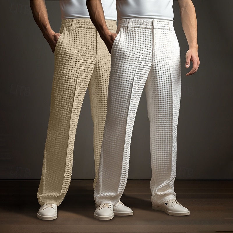 Муж. Штаны Костюм Костюм Брюки Вафельные штаны Вязаные штаны Передний карман Прямая нога Мульти-упаковка Полотняное плетение Комфорт Полная длина Официальные Свадьба Бизнес 2026 - $42.99 –P2