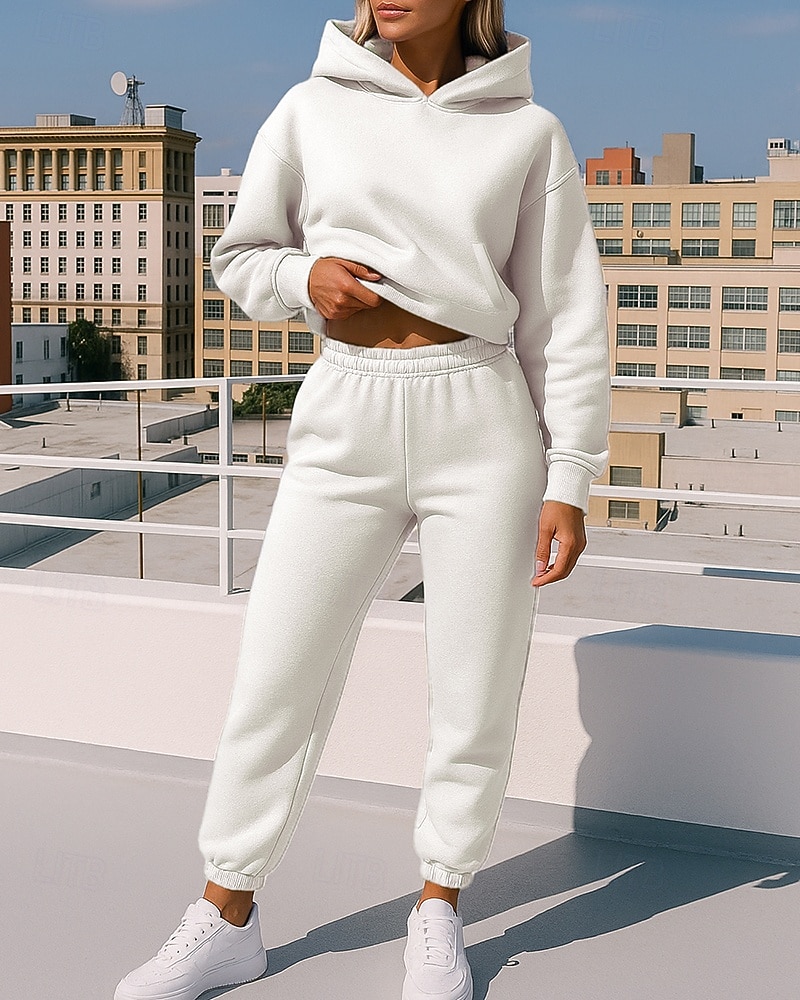 Mujer Chándal de 2 piezas Sudadera con capucha Lounge Conjuntos de chándal Color sólido Trajes de Yoga Otoño Negro Blanco Rutina de ejercicio Al Aire Libre Viaje Alta cintura Ligero Moda Manga Larga 2025 - $32.99 –P4