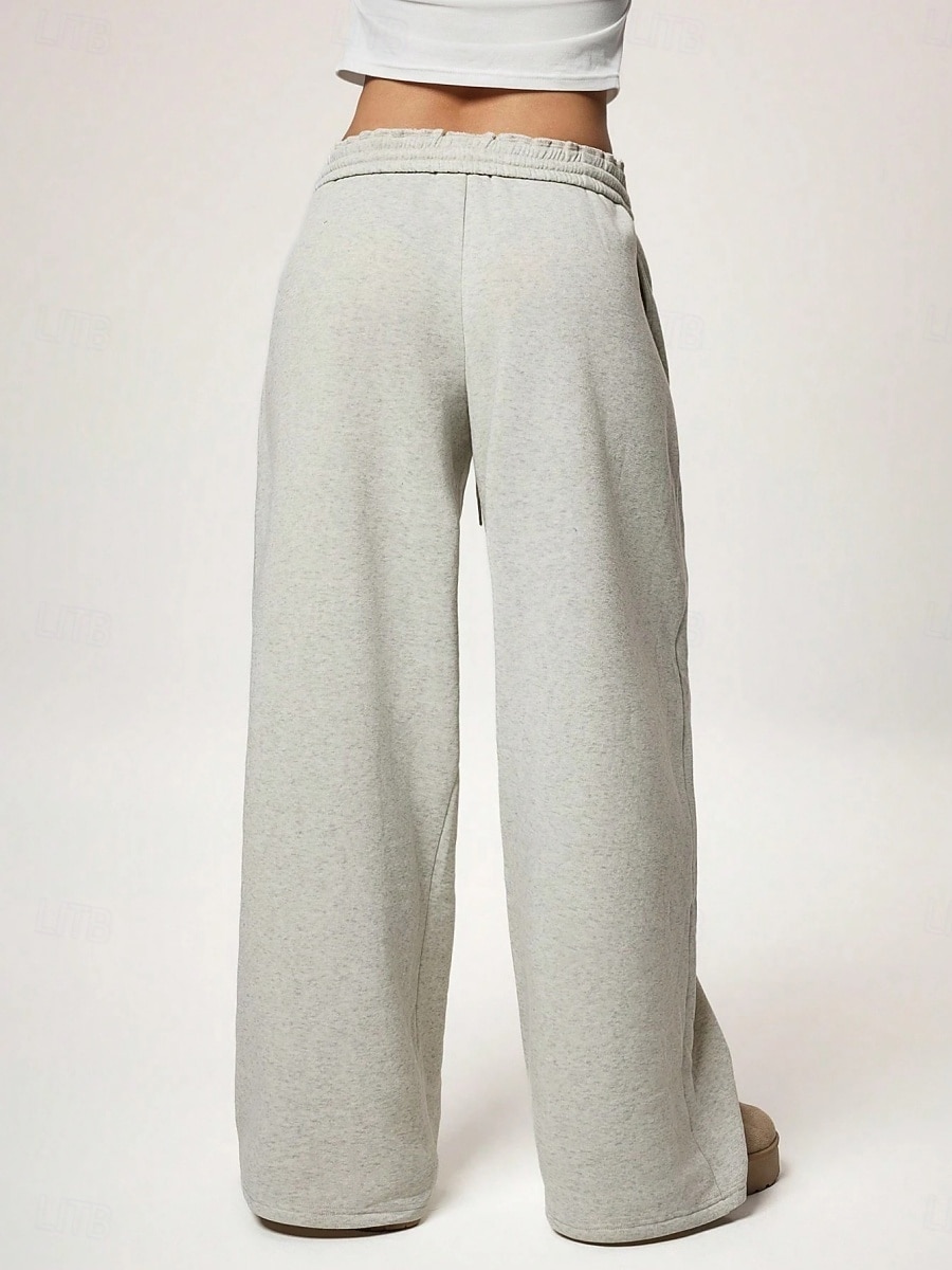 Femmes Joggings Jambe large Chinos Mode Streetwear Occasionnel Longueur complète Taille haute Uni Ceinture Élastique Confortable Doux Élastique Extérieur Rue Gris clair Noir Blanche Rouge Ét de 2026 ? $29.99 –P2