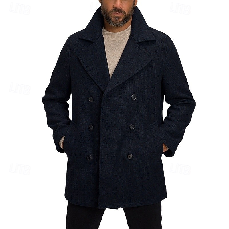 Herr Peacoat Trenchcoat Semester Dagligen Höst Vinter Polyester Håller värmen Ytterkläder Kläder Mode Klassisk Slät Ficka Kavajslag Dubbelknäppt 2026 - $56.99 –P4
