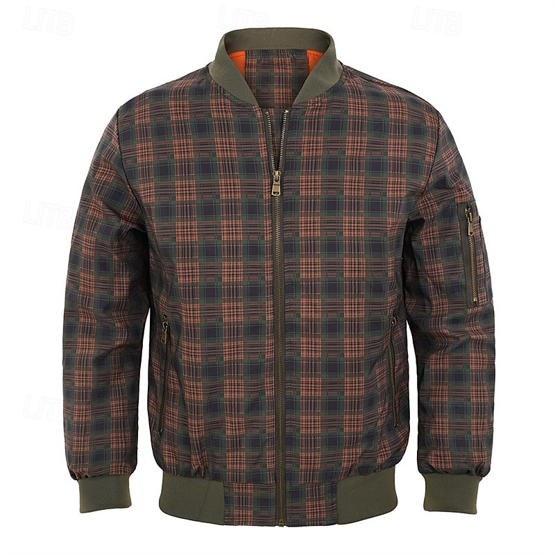 Per uomo Giubbotto bomber Giacca Casual Vacanza Quotidiano Caldo Tasca Autunno Inverno Plaid Moda Classico Collo alla coreana Regolare Verde scuro Verde militare Giacca del 2026 a $48.99 –P13