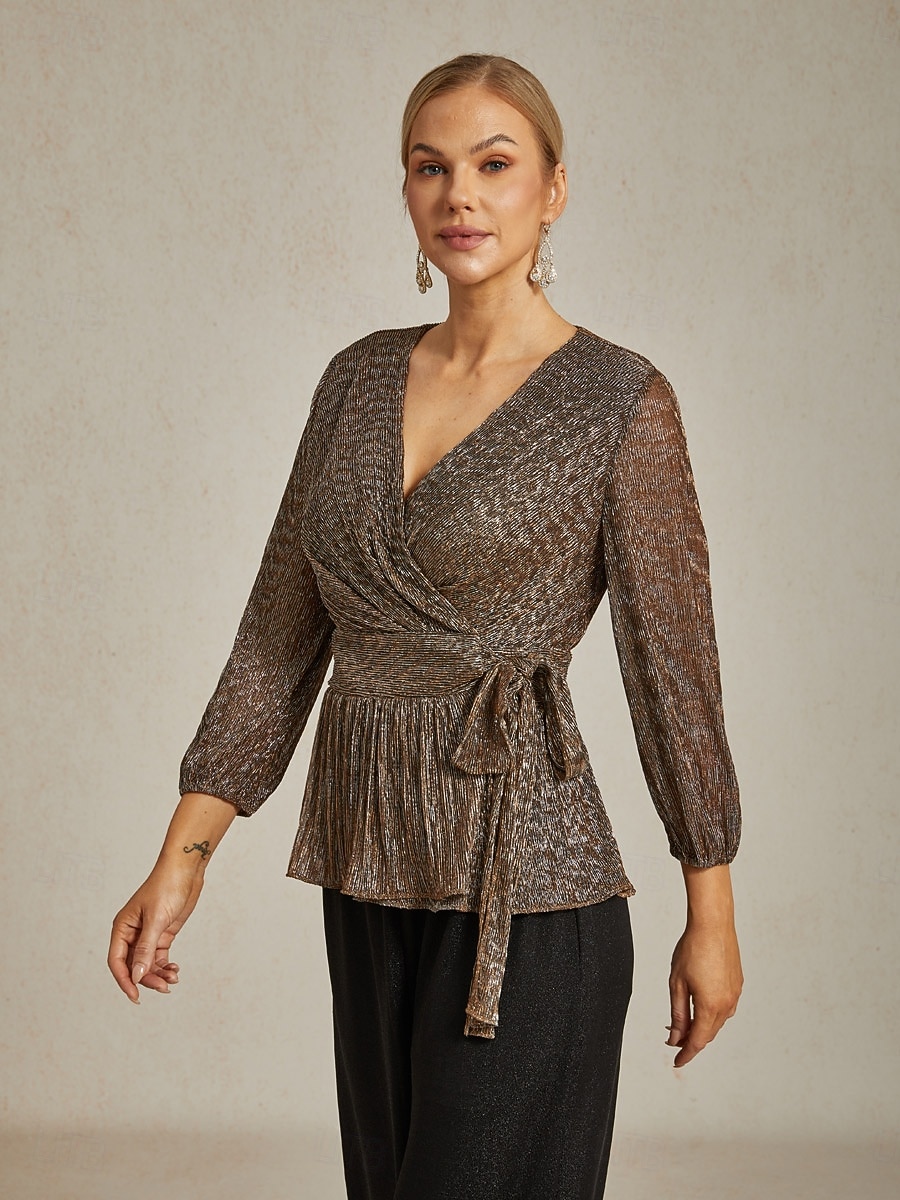 Per donna Top avvolgenti Camicetta trasparente Top Eleganti Elegante Festa Manica Lunga Manica a Lanterna Scollo a V Top Regolari Ospite di nozze Abbigliamento da sera Semi-Formale Pieghettato del 2025 a $81.99 –P7