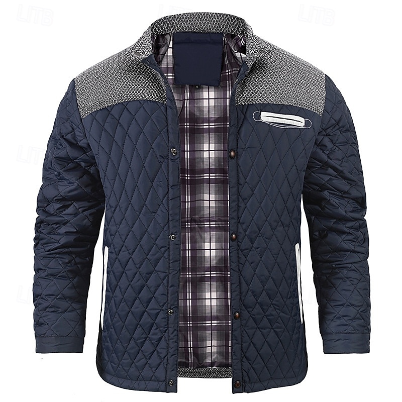 Herr Quiltad jacka Vardaglig jacka Semester Dagligen Håller värmen Lappverk Ficka Höst Vinter Färgblock Mode Klassisk Hög krage Normal Svart Blå Kaki Armégrön Jacka 2025 - $60.99 –P14