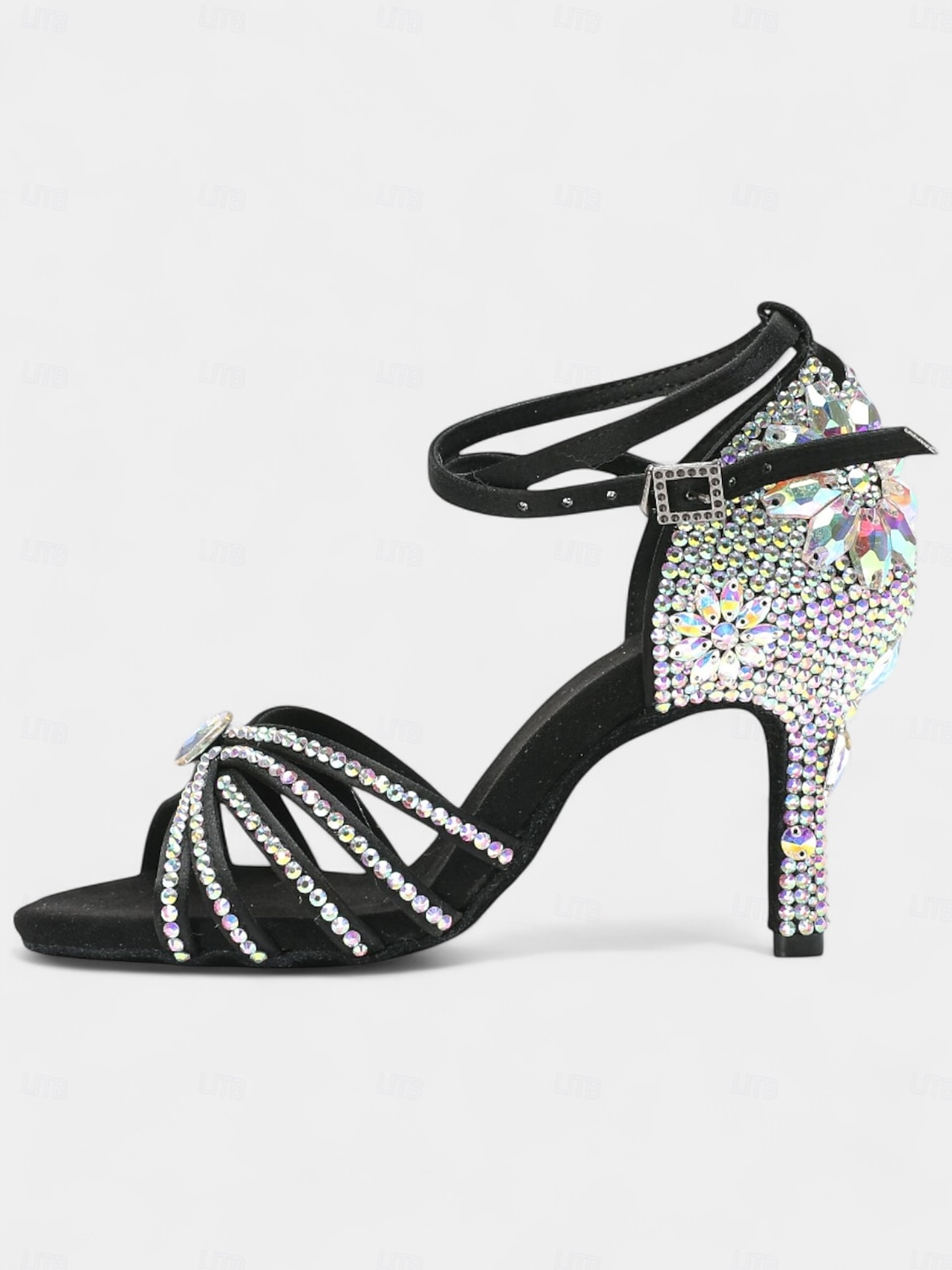 Sapatos de dança latina pretos com strass para mulheres - saltos brilhantes para festas de salão com tira no tornozelo para salsa, rumba e eventos noturnos de 2026 por $54.99 –P8