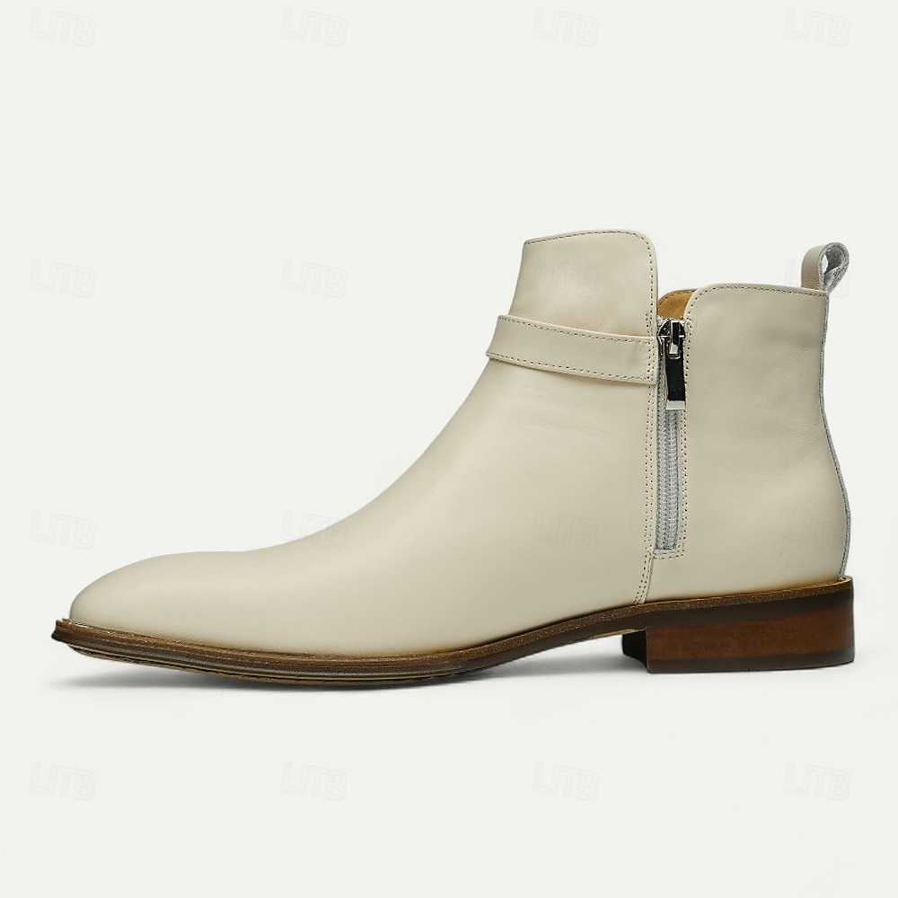 stivaletti alla caviglia da uomo con fibbia bianca, moderni stivali alla moda con cerniera laterale e cinturino per matrimoni, feste e abbigliamento casual alla moda del 2026 a $129.99 –P14
