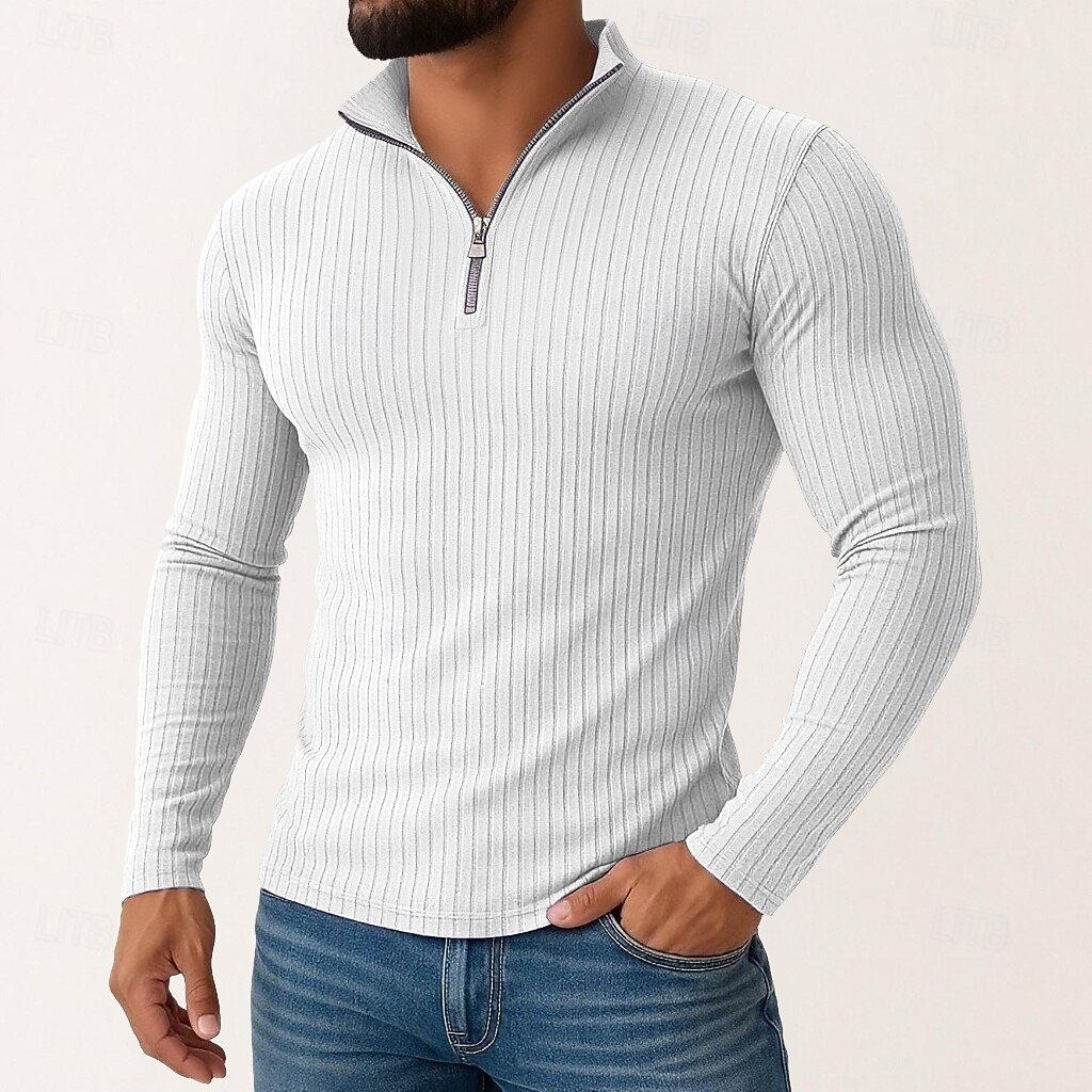 Per uomo Maglietta Maglietta con Zip a Quarti Maglietta a Maglia a Coste Manica Lunga Zip a un quarto Primavera Autunno Inverno Semplice Striscia di Fossa Moda Designer Essenziale Lavoro a maglia del 2025 a $21.99 –P4