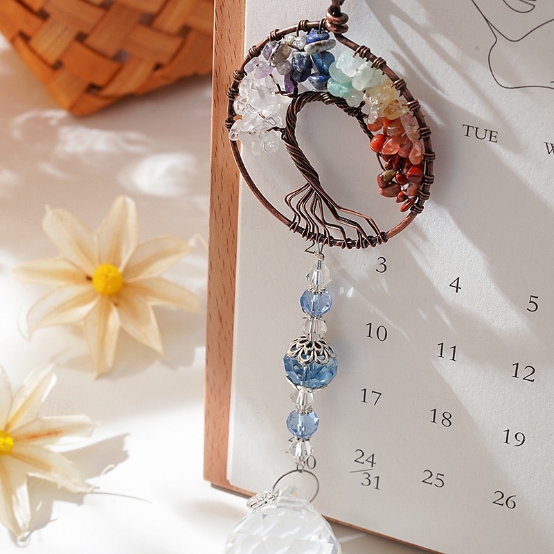 Adorno colgante atrapasol de árbol de la vida de cristal, colgante de cristal para jardín, patio, porche, balcón, decoración interior y exterior, regalo perfecto y decoración del hogar. 2026 - $9.99 –P4