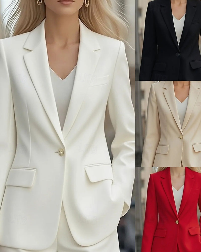 نسائي سترة مريح جيب Buttons رسمي سهل رسمي المكتب عمل عادية طوي عادي كم طويل ملابس خارجية أسود أبيض أحمر الخريف الشتاء 2025 - $26.99 –P1