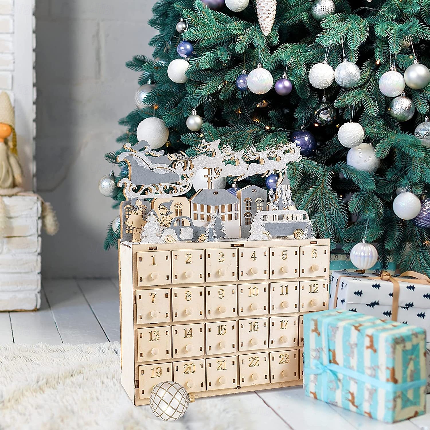 Ξύλινο Χριστουγεννιάτικο Ημερολόγιο Advent Σκηνή Γέννησης Σπίτι Με Κουτιά 24 Συρταριών και Ζεστά LED Χριστουγεννιάτικη Διακόσμηση 2025 - $88.99 –P2