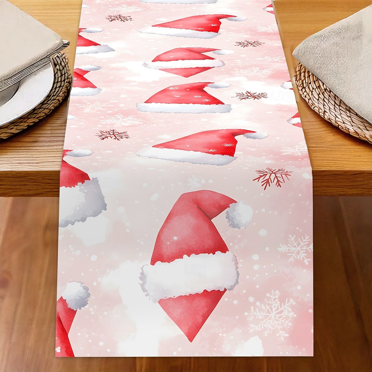 Jul Linneduk Högtids Tecknad Jultomte Snöflinga Tryck Duk Matbord Dekor Vardagsrum Bänkskiva Festlig Dekoration 2025 - $7.99 –P18