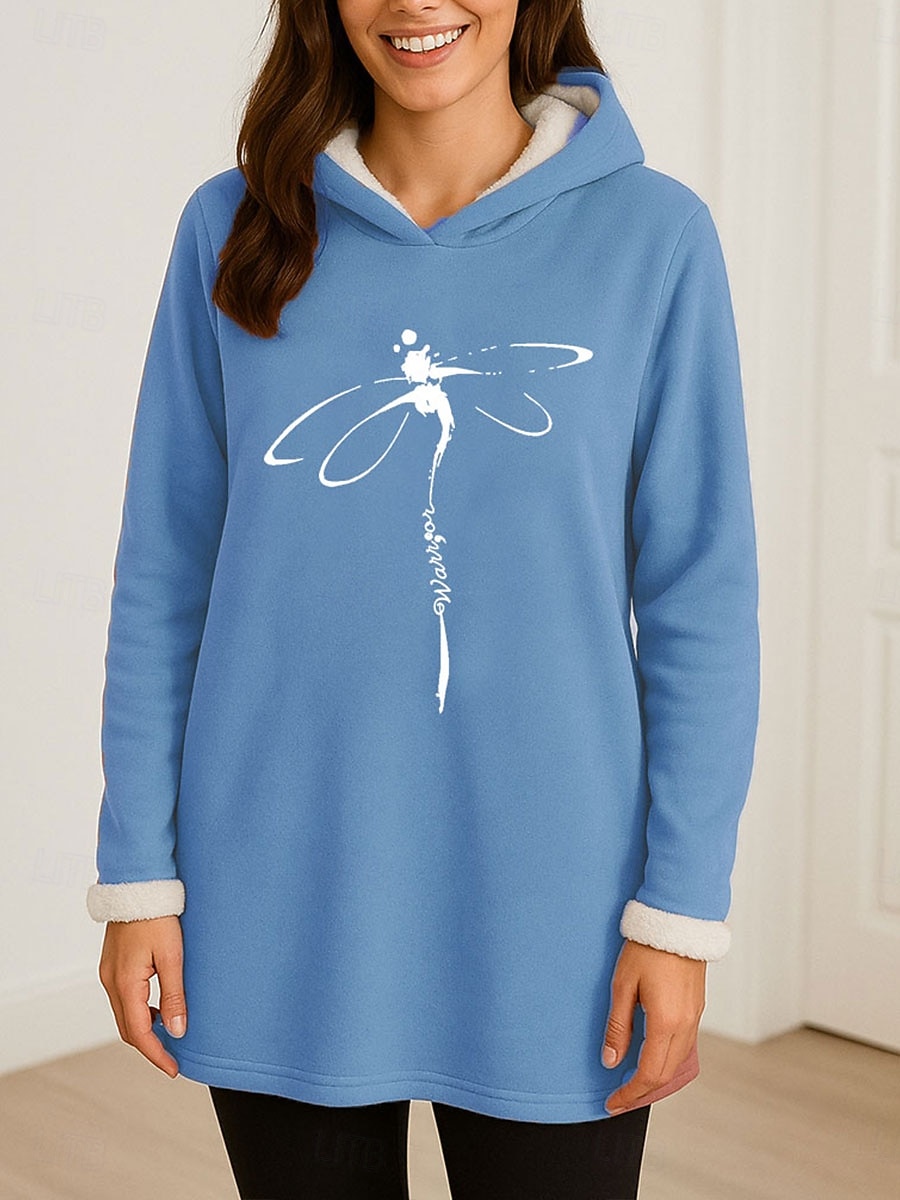 Dame Pullover hettegenser-genser Grafisk Dyr Fritid Comfrt Langermet Med hette Lange topper Gate Hverdag Avslappet Trykt mønster Rosa Blå Grå Høst Vinter 2025 - $28.99 –P1