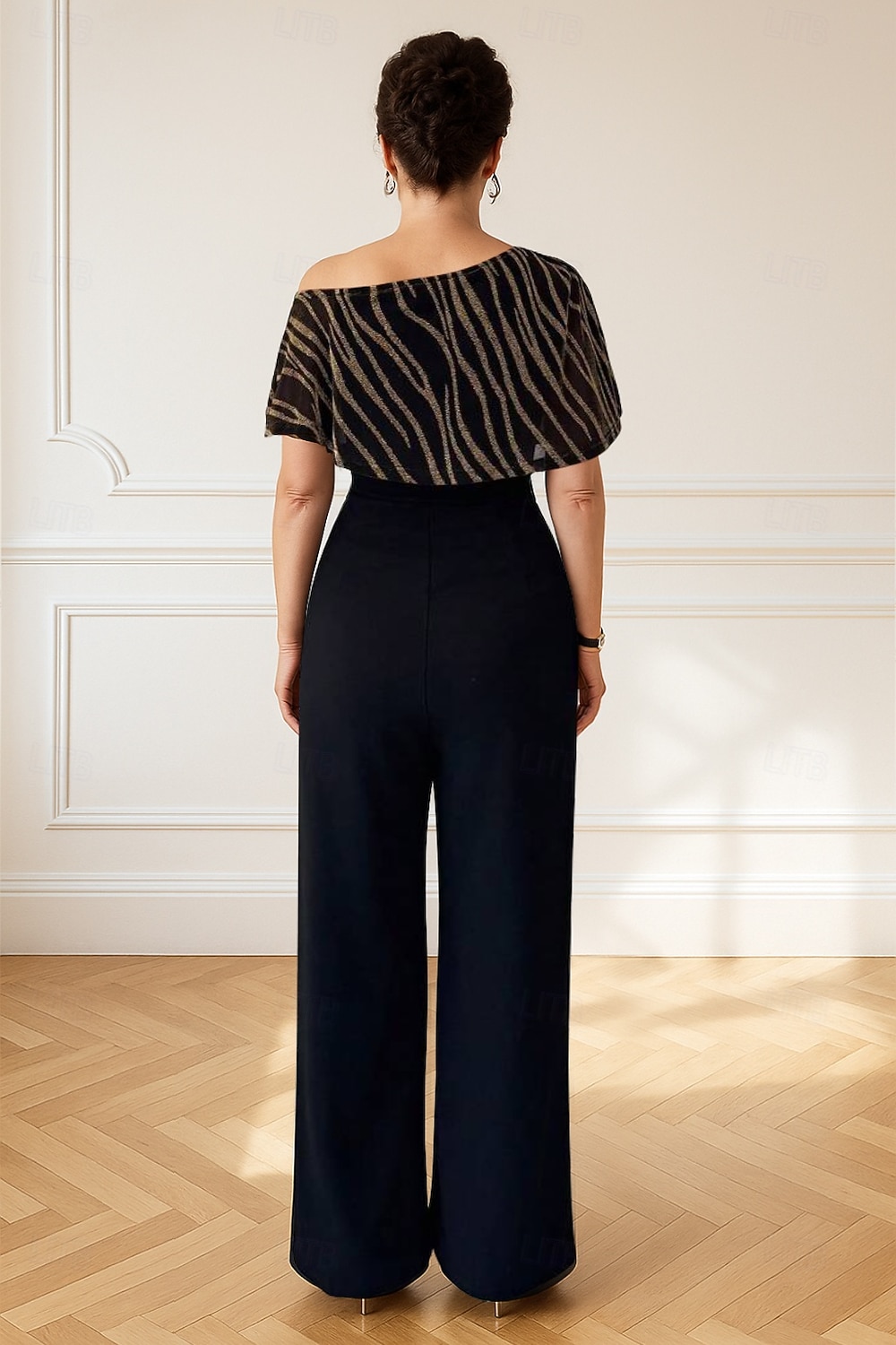 Overalls Brautmutterkleid Formell Elegant Minimalistisch Ein-Schulter Bodenlang Stretch Satin Kurzarm mit Farbblock 2025 - $169.99 –P2