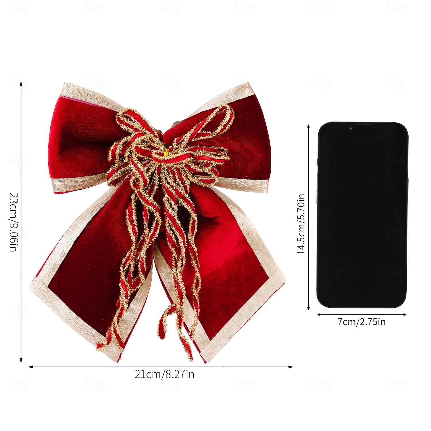 קישוטי קשת לחג המולד, קשתות קטיפה גדולות ומפוארות עם גימור זהב לקישוט עץ חג המולד, קישוטי חג המולד פנימיים וחיצוניים 2025 - $9.99 –P5