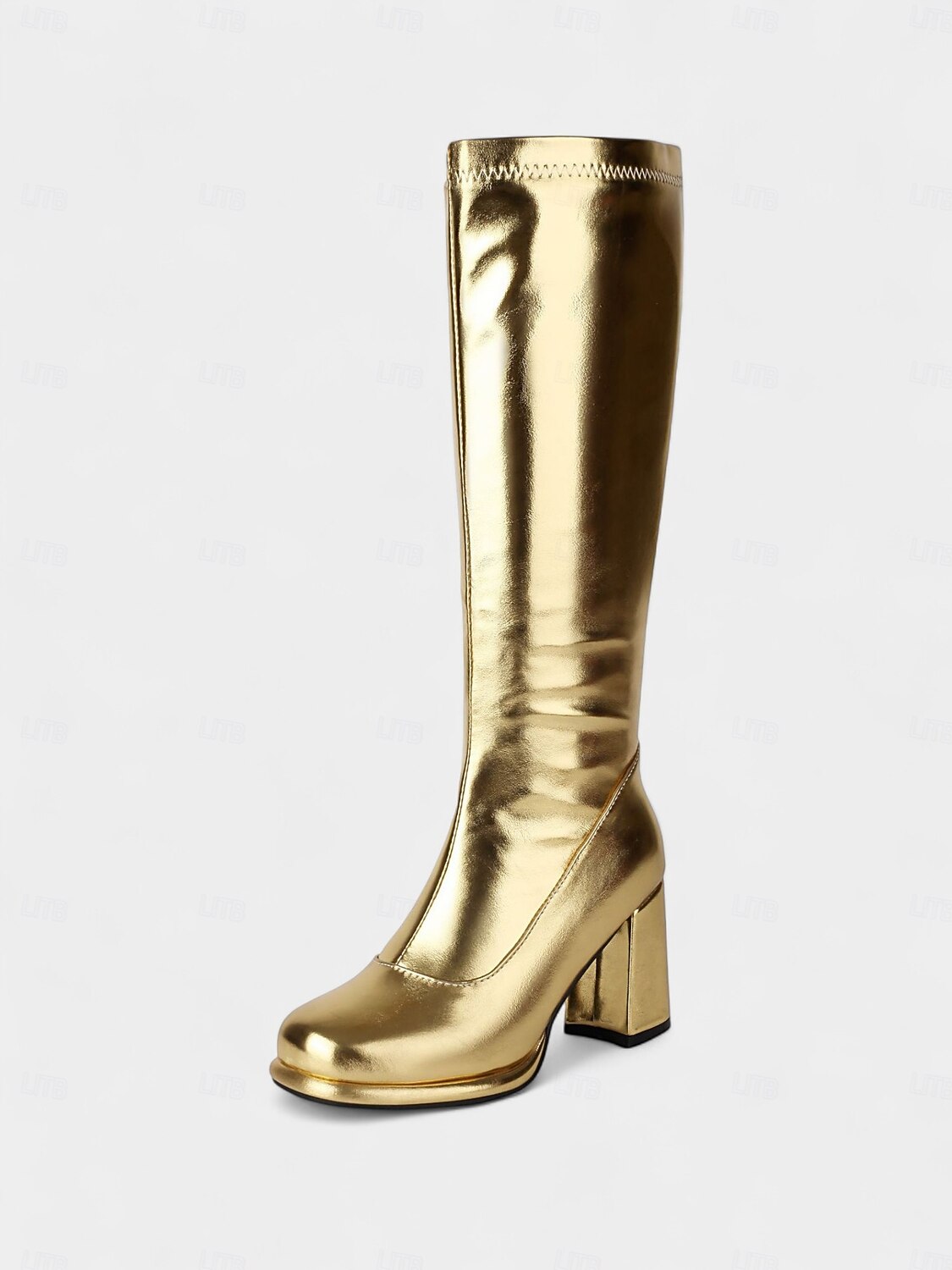Dámské disco metalické zlaté kozačky na platformě s motivem 80. let, boty na blokovém podpatku inspirované rokem 2000 na večírky, festivaly a koncerty. 2025 - $69.99 –P11