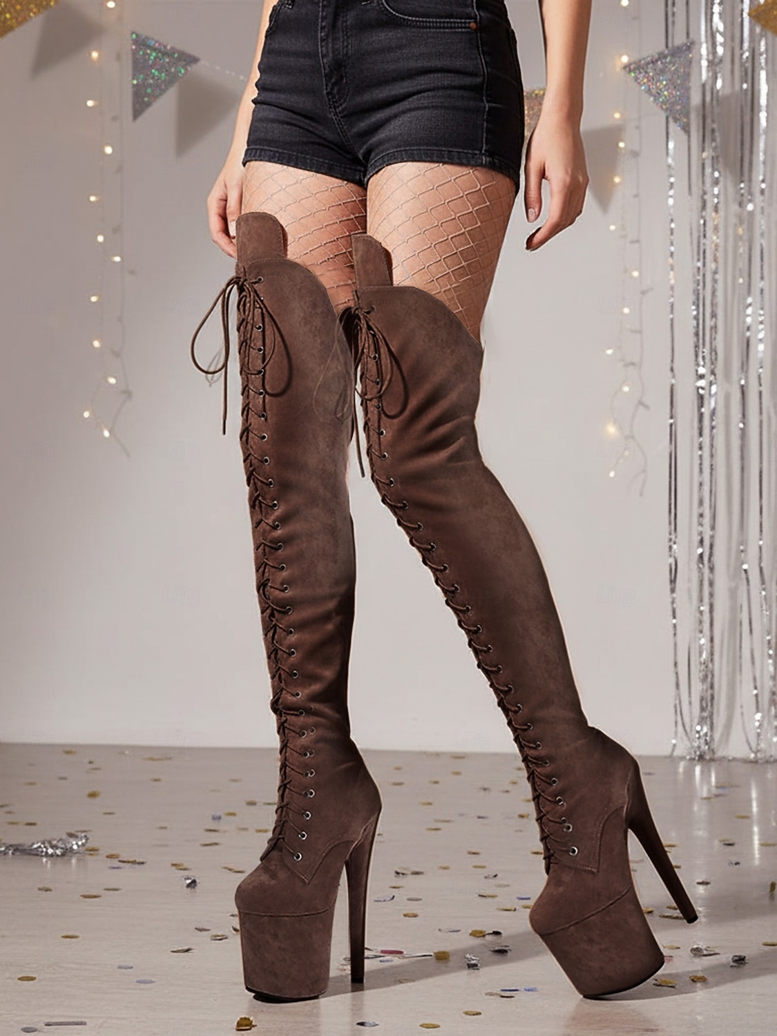 Damen-Overknee-Stiefel mit Plateausohle und Schnürung – Overknee-Stiefel mit hohem Absatz für Pole Dance für das Nachtleben und Partys 2026 - $149.99 –P8