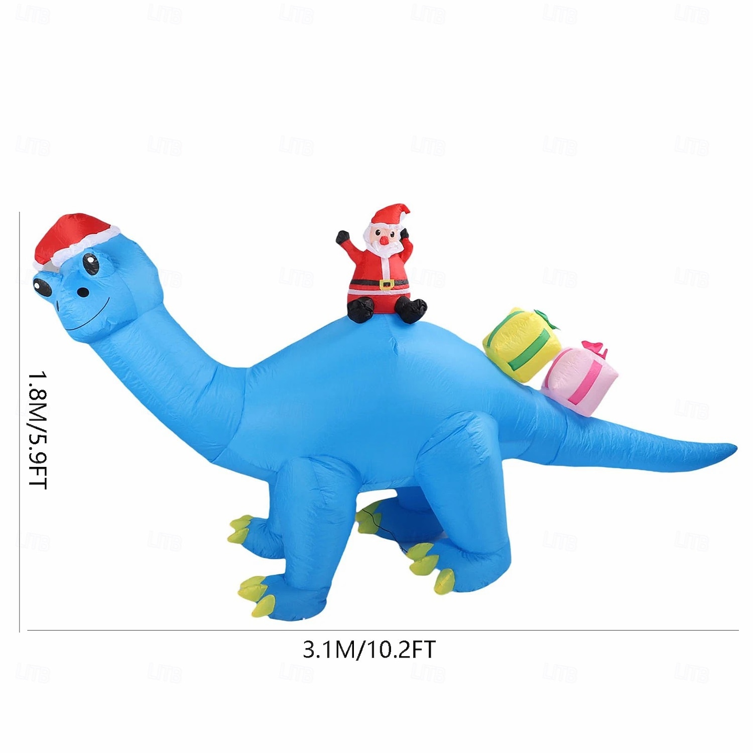 Papá Noel navideño con sombrero azul de Navidad, dinosaurio LED con luz, modelo inflable impermeable para interiores y exteriores, patio, césped, fiesta, ambiente festivo, decoración, luz de apoyo 2025 - $51.99 –P10