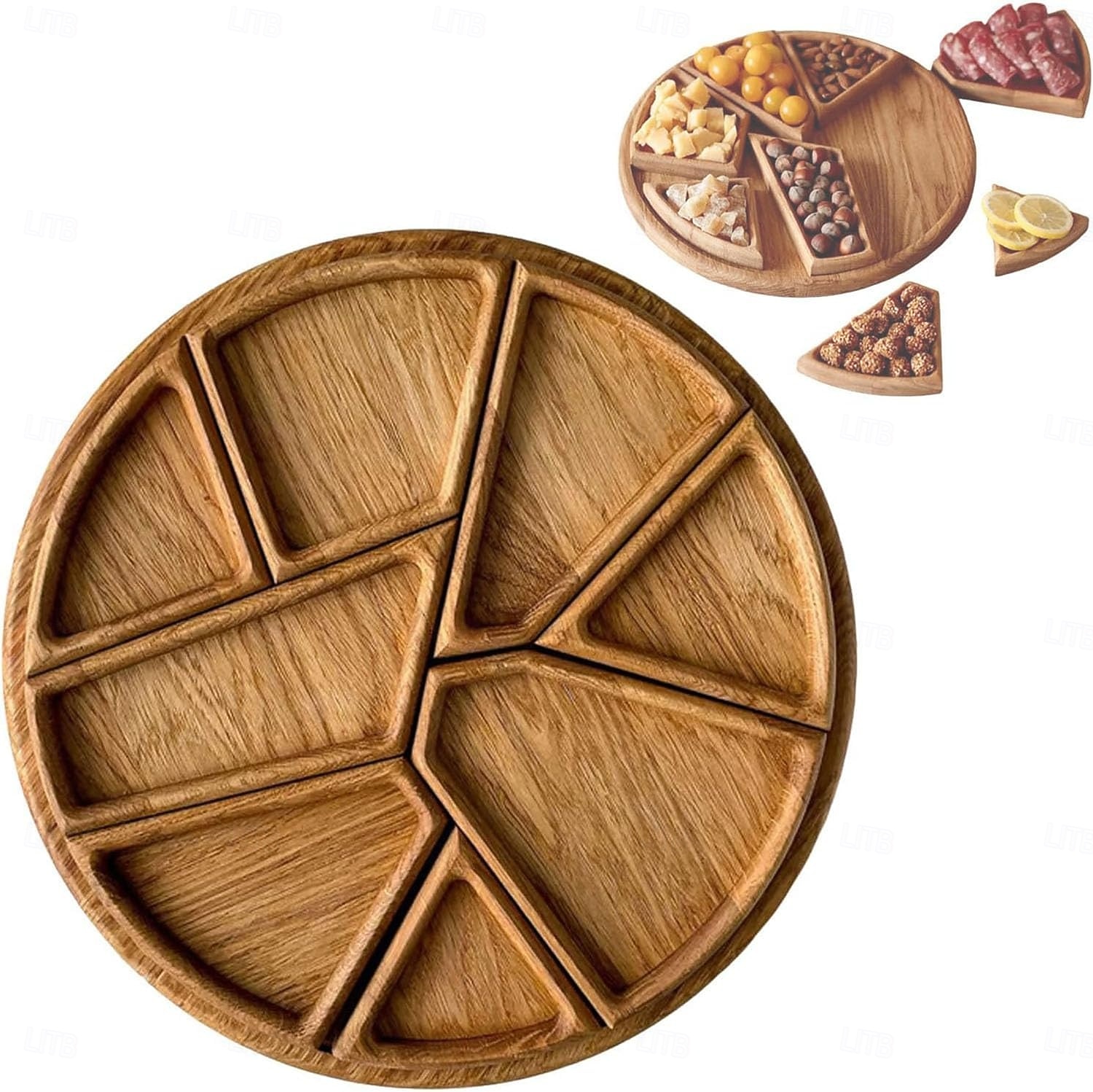 8-teiliges geteiltes Holztablett, geteiltes Serviertablett aus Massivholz, geteilter Servierteller aus Verbundholz für Snacks, Tee und kleine Portionen – ideal für Partys, Picknicks und den 2025 - $23.99 –P1