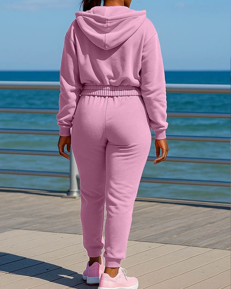 Damskie Dres 2-częściowy Bluza z kapturem Lounge Komplety dresowe Elastyczny pas Solidne kolory Zestawy odzież Jesień Czarny Różowy Na zewnątrz Podróże Sportowy Odprowadza wilgoć Długi rękaw Sport 2026 - $35.99 –P2